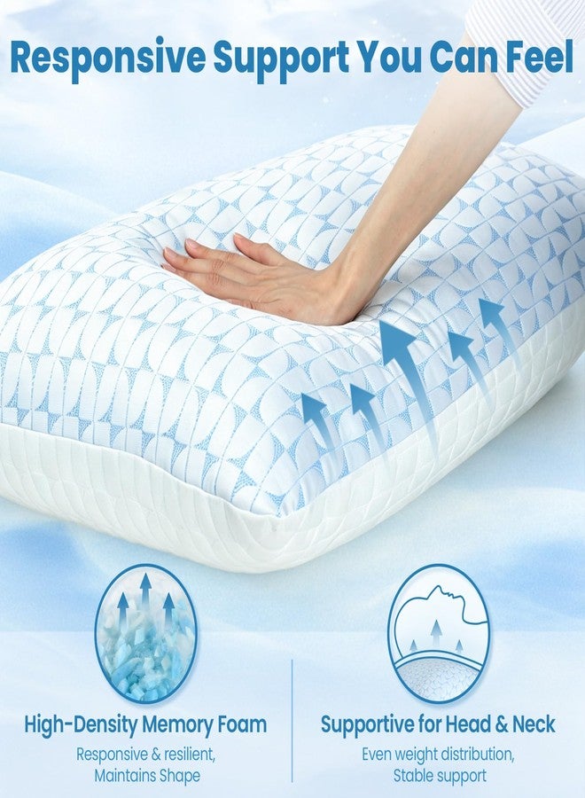 QUTOOL Firm Pillow Shredded Memory Foam, Cooling Pillow for Hot Sleeper, Adjustable Bed Pillow for Side Back Stomach Sleepers, Washable Cover, CertiPUR-US Certified, Queen Size Set of 2 - Image 2