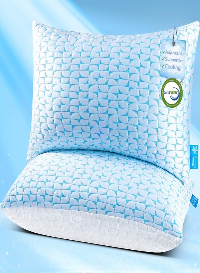 QUTOOL Firm Pillow Shredded Memory Foam, Cooling Pillow for Hot Sleeper, Adjustable Bed Pillow for Side Back Stomach Sleepers, Washable Cover, CertiPUR-US Certified, Queen Size Set of 2 - Image 1
