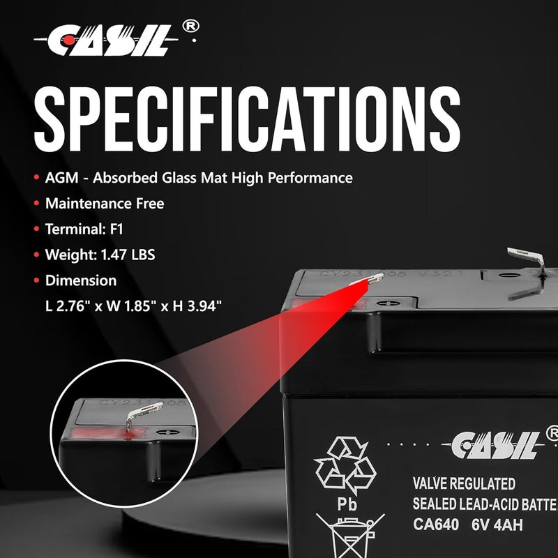 Casil 6V 4Ah Replacement Battery Compatible with Fire Alarm, Burglar Alarm 2 Pack - Image 5