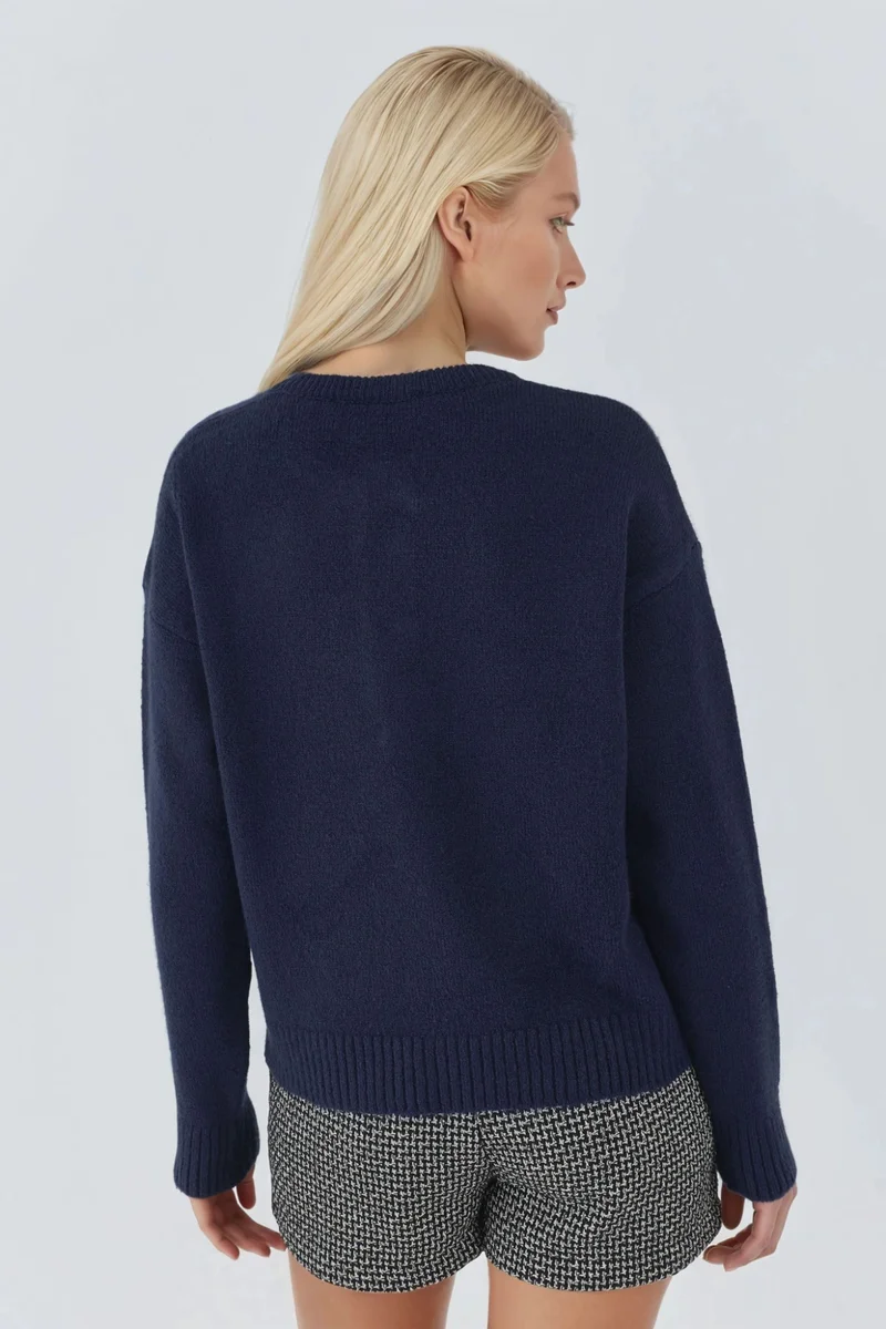 Hiccup Navy Blue Soft Textured Knit Sweater with Buttons for Women | Best Price UAE