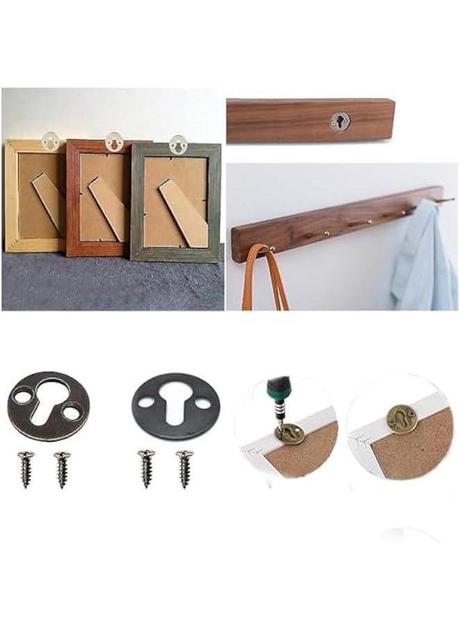 Metal Keyhole Hangers,Iron Shelf Brackets with Screws,Set of 20,Round Keyhole Brackets for Picture Frame Wall Decorations (Black)
