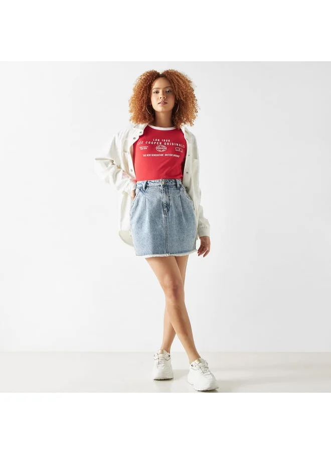Lee Cooper Lee Cooper Logo Print T-shirt with Round Neck and Short Sleeves