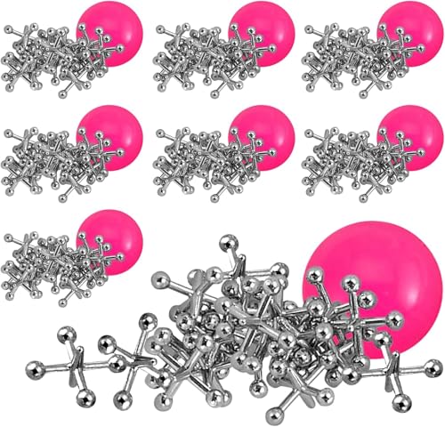Playbees Metal Jacks Game Set 48 Sets Retro Kids Entertainment with Metallic Jacks and Bouncy Ball Classic Jacks Game for Fun and Skill Development - Image 1