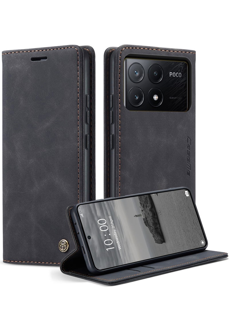 CaseMe For Xiaomi Poco X6 Pro Cover, Magnetic Adsorption Full Body Shockproof Protective Flip Cover, PU Leather Hidden Stand Wallet Case - Image 1