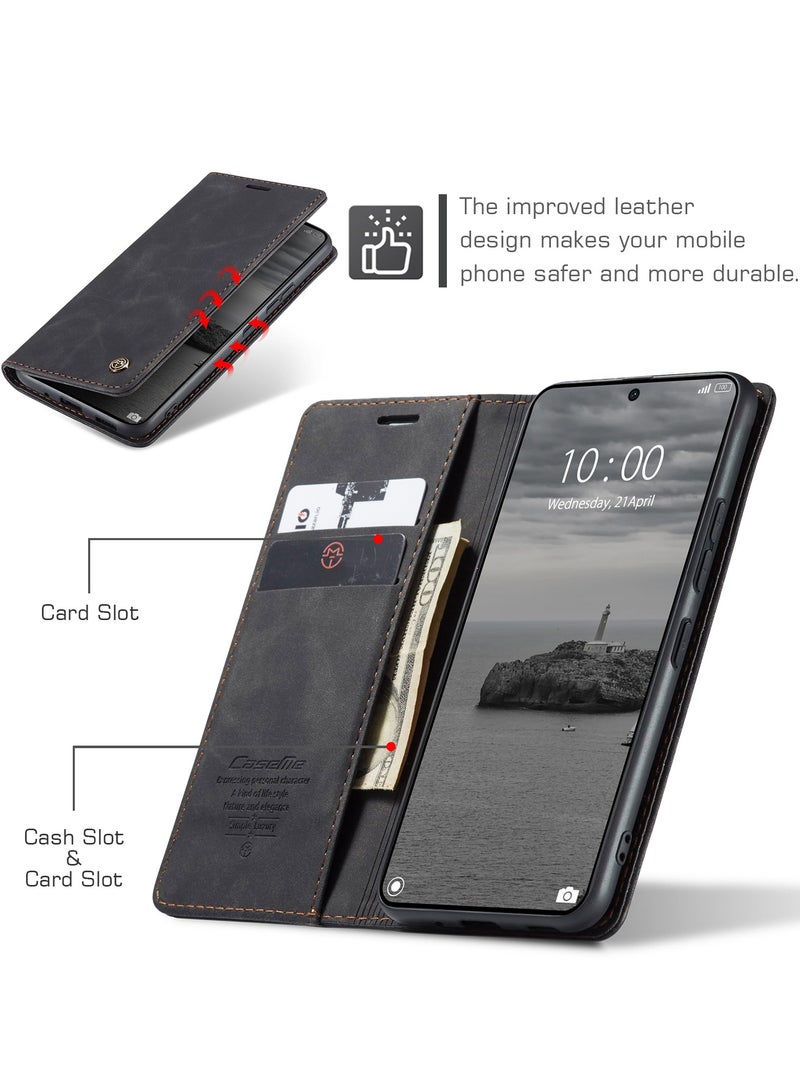 CaseMe For Xiaomi Poco X6 Pro Cover, Magnetic Adsorption Full Body Shockproof Protective Flip Cover, PU Leather Hidden Stand Wallet Case - Image 2