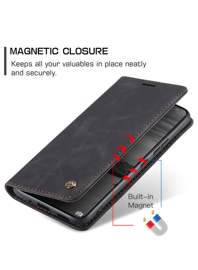 CaseMe For Xiaomi Poco X6 Pro Cover, Magnetic Adsorption Full Body Shockproof Protective Flip Cover, PU Leather Hidden Stand Wallet Case - Image 3