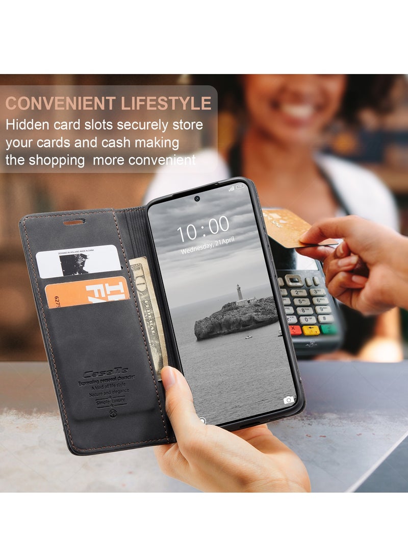 CaseMe For Xiaomi Poco X6 Pro Cover, Magnetic Adsorption Full Body Shockproof Protective Flip Cover, PU Leather Hidden Stand Wallet Case - Image 4