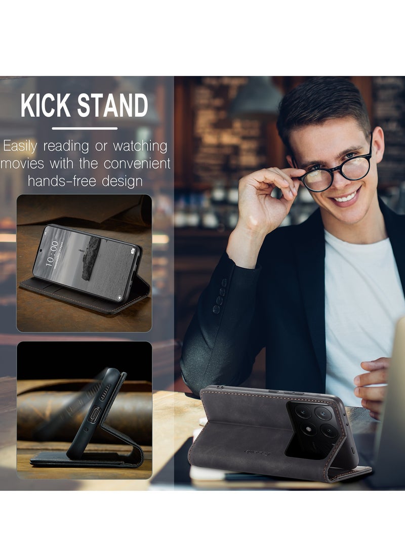 CaseMe For Xiaomi Poco X6 Pro Cover, Magnetic Adsorption Full Body Shockproof Protective Flip Cover, PU Leather Hidden Stand Wallet Case - Image 5