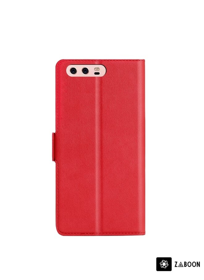 Green Tiger - For Huawei P10 Plus Ultra-thin Voltage Side Buckle PU + TPU Leather Phone Case(Red) - Image 1