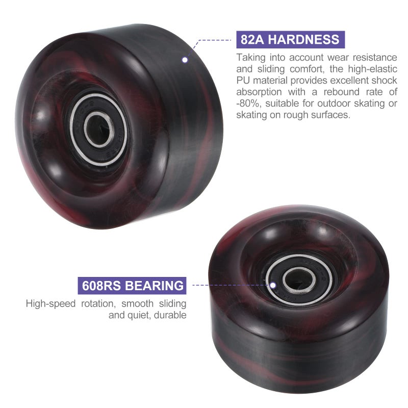 PATIKIL PATIKIL 8 Pack Roller Skate Wheels Outdoor 58mmx32mm Quad Roller Skate Wheels with ABEC-9 Bearing  82A PU Roller Wheels & 2 Toe Stoppers for Double Row Skate Skateboard Indoor  Black Red  - Image 4