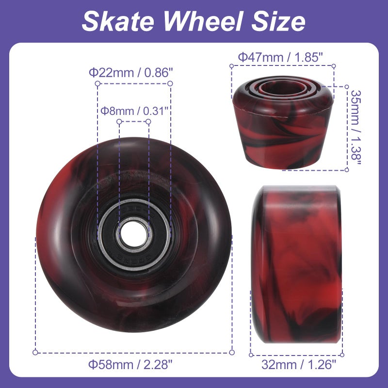 PATIKIL PATIKIL 8 Pack Roller Skate Wheels Outdoor 58mmx32mm Quad Roller Skate Wheels with ABEC-9 Bearing  82A PU Roller Wheels & 2 Toe Stoppers for Double Row Skate Skateboard Indoor  Black Red  - Image 2