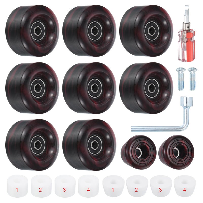 PATIKIL PATIKIL 8 Pack Roller Skate Wheels Outdoor 58mmx32mm Quad Roller Skate Wheels with ABEC-9 Bearing  82A PU Roller Wheels & 2 Toe Stoppers for Double Row Skate Skateboard Indoor  Black Red  - Image 1