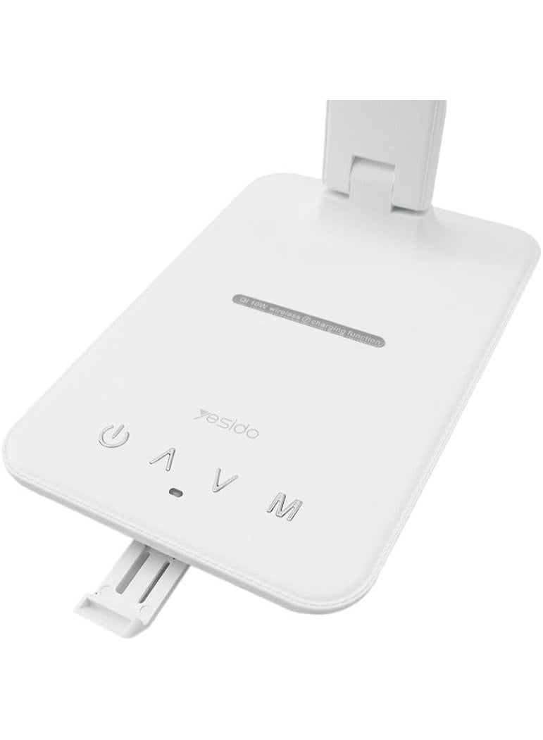 Yesido DS20 Desk Lamp, 5 Color Temperature Modes, 10W Wireless Charging Function, LCD Display, Clock & Perpetual Calendar & Alarm Display, Foldable, 420LM Luminous Flux, White - Image 3