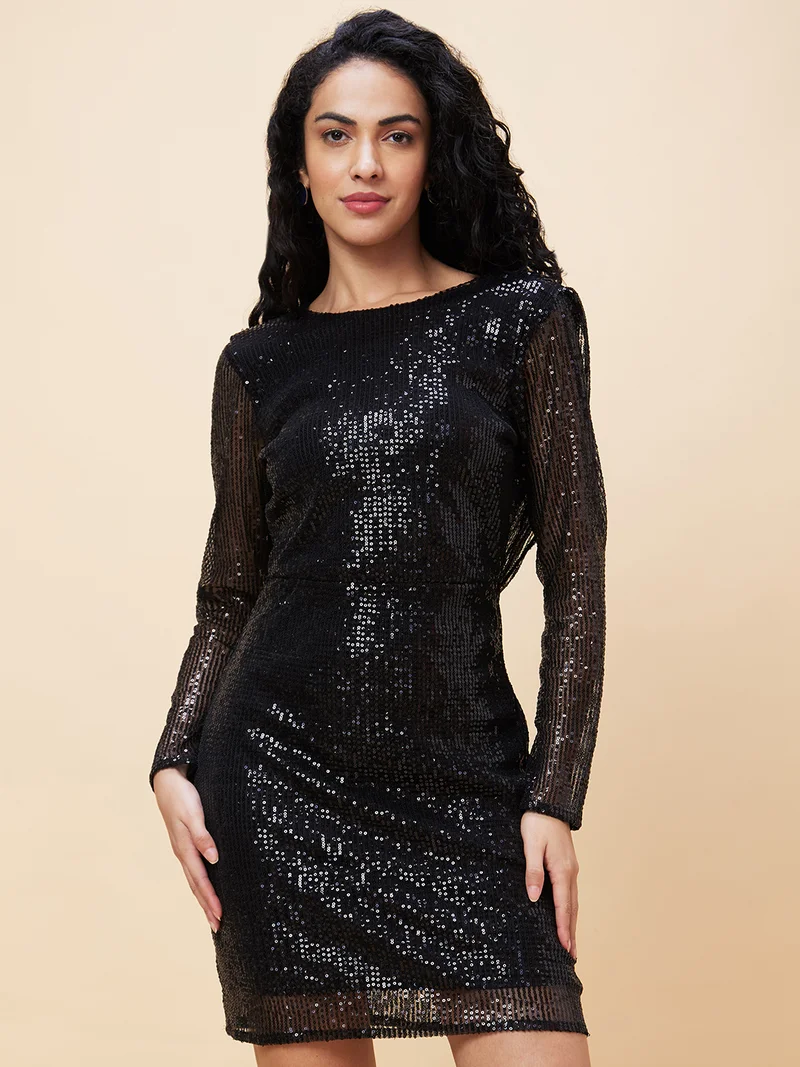 globus Women Sequinned Stripe Sheath Party Dress