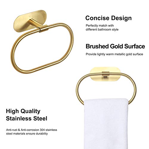 HouseAid Self Adhesive Towel Ring for Bathroom, Stainless Steel Adhesive Hand Towel Holder, No Drilling Modern Hand Towel Hanger, Brushed Gold - Image 4