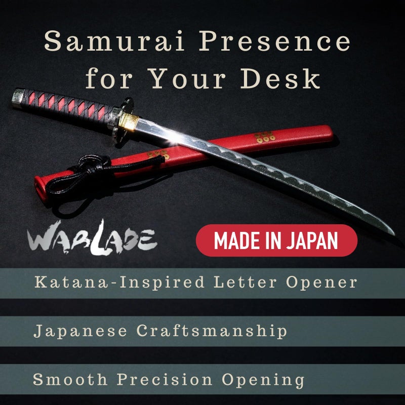 Wablade Japanese Samurai Katana Letter Opener, Made in Seki Japan, Envelope Opener with Display Stand, Functional Art Desk Decor Gift, Mini Katana Collectible, Desk Accessory (Tokugawa Ieyasu) - Image 2