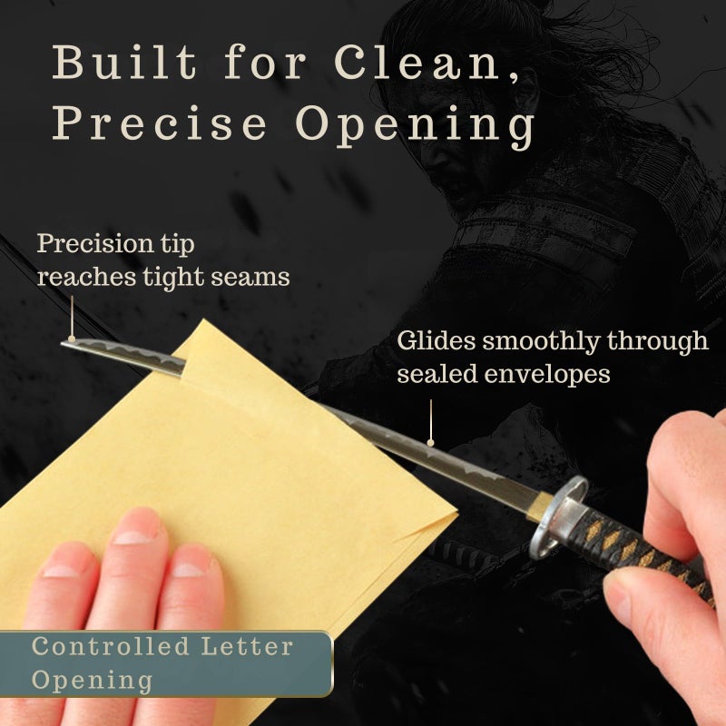Wablade Japanese Samurai Katana Letter Opener, Made in Seki Japan, Envelope Opener with Display Stand, Functional Art Desk Decor Gift, Mini Katana Collectible, Desk Accessory (Tokugawa Ieyasu) - Image 3