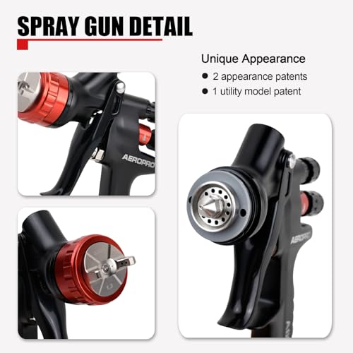 AEROPRO Tools A608 HVLP Air Spray Gun Kit, 1.3mm Nozzle, Regulator, 5pcs Paint Strainers, 600cc Cup, Auto Paint Spray Gun, Automotive Paint Gun, Car Paint Gun for Touch Up, Primer, Top Coat - Image 3