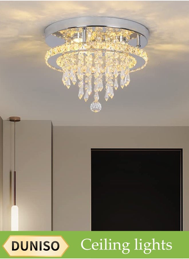 DUNISO Crystal Ceiling Lamp, Corridor Lamp, Entrance Lamp, 30cm Three-Color Variable Light, Balcony Cloakroom Aisle Lamp, Round Chandelier, Suitable For Corridor Entrance, Dining Room, Living Room, Study, Bedroom, Stairwell  - Image 1