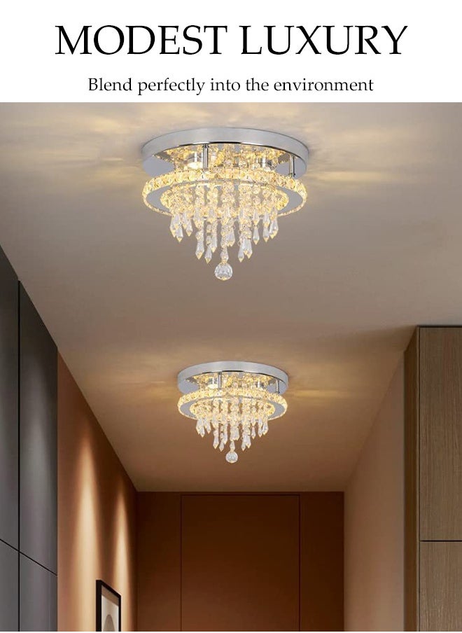 DUNISO Crystal Ceiling Lamp, Corridor Lamp, Entrance Lamp, 30cm Three-Color Variable Light, Balcony Cloakroom Aisle Lamp, Round Chandelier, Suitable For Corridor Entrance, Dining Room, Living Room, Study, Bedroom, Stairwell  - Image 4
