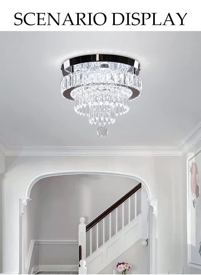 DUNISO Crystal Ceiling Lamp, Corridor Lamp, Entrance Lamp, 30cm Three-Color Variable Light, Balcony Cloakroom Aisle Lamp, Round Chandelier, Suitable For Corridor Entrance, Dining Room, Living Room, Study, Bedroom, Stairwell  - Image 5