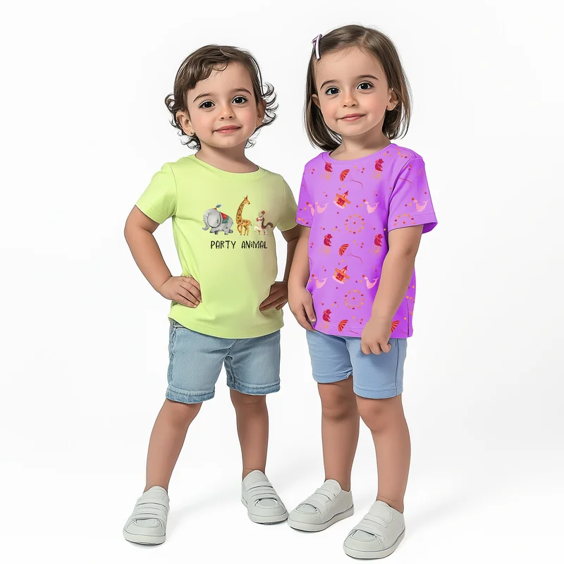 Nautinati Nautinati Girls’ Animal Print Cotton T-shirts | Pack of 2 T-shirts for 2 to 10 Years