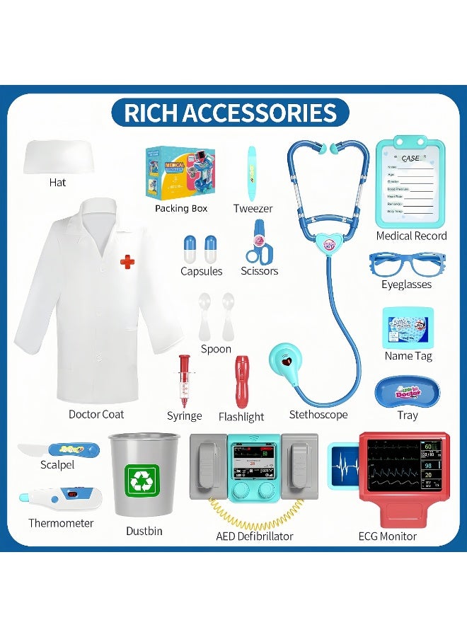LBMT Doctor Kit for Toddlers Aged 3-5, Pretend Doctor Playset for Kids with Cart, Costume and Stethoscope, Role Play Medical Toys,Birthday/Party Gifts for Girls Boys (Blue) - Image 2