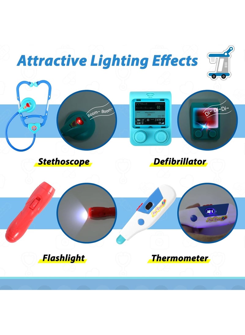 LBMT Doctor Kit for Toddlers Aged 3-5, Pretend Doctor Playset for Kids with Cart, Costume and Stethoscope, Role Play Medical Toys,Birthday/Party Gifts for Girls Boys (Blue) - Image 3