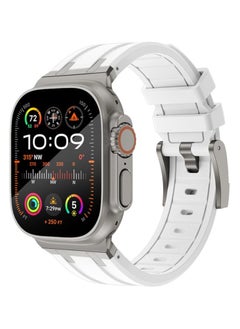 Compatible Apple Ultra Watch Band 49mm 45mm 44mm 42mm Liquid Silicone Design Strap with Stainless Steel Adapter for iWatch SE Series 9 8 7 6 5 4 3 2 and Ultra for Men and Women, white