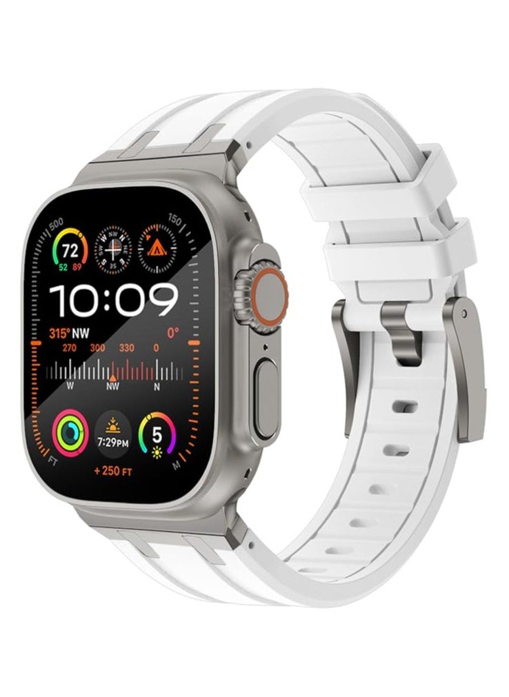 Generic - Compatible Apple Ultra Watch Band 49mm 45mm 44mm 42mm Liquid Silicone Design Strap with Stainless Steel Adapter for iWatch SE Series 9 8 7 6 5 4 3 2 and Ultra for Men and Women, white - Image 1