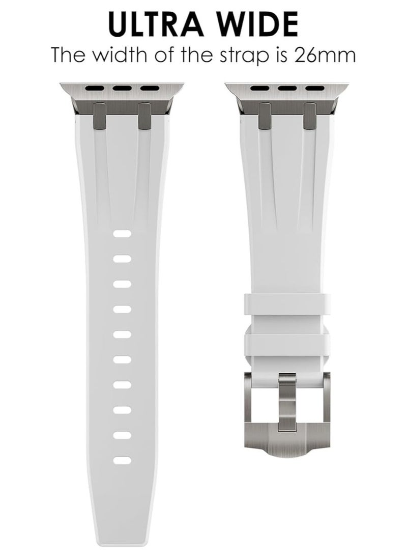 Generic - Compatible Apple Ultra Watch Band 49mm 45mm 44mm 42mm Liquid Silicone Design Strap with Stainless Steel Adapter for iWatch SE Series 9 8 7 6 5 4 3 2 and Ultra for Men and Women, white - Image 1