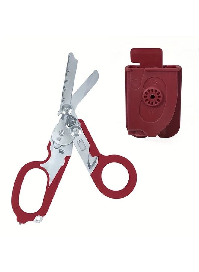 Red Heavy Duty Stainless Steel Folding Trauma Shears Emergency Rescue Scissors - Image 1