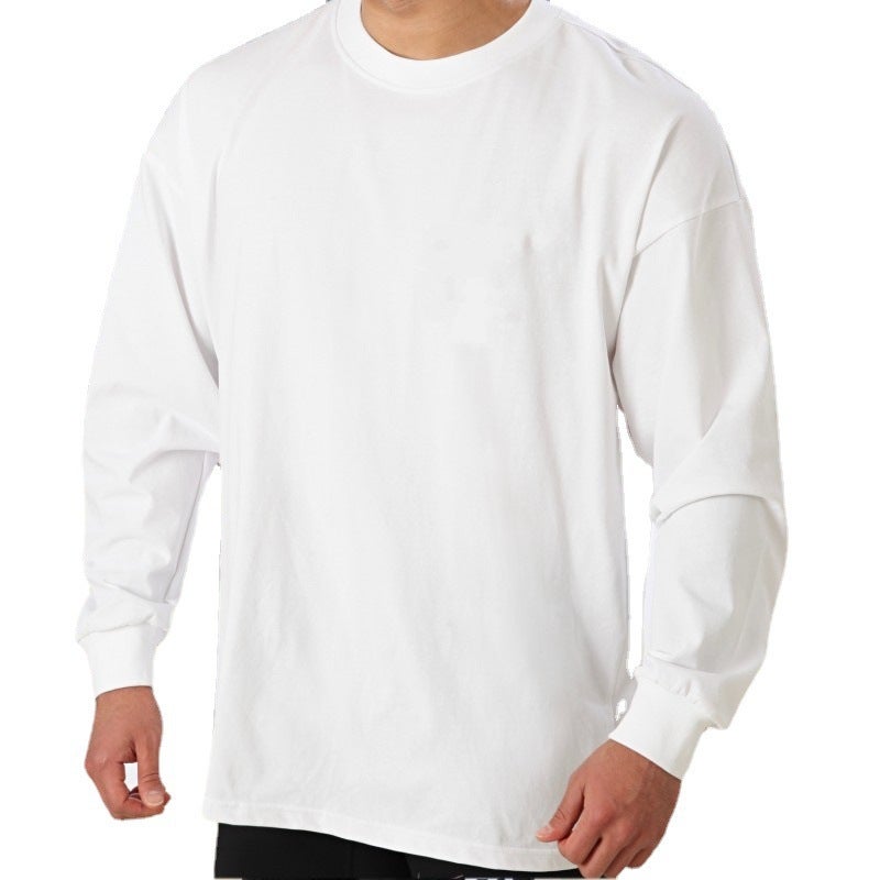 Generic Muscular Mens Trendy Brand Loose Fitness Clothes Casual Training Sportswear Long-sleeved T-shirt Pullover Sweater Thin Mens White light plate 
