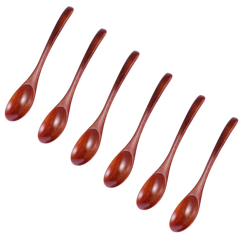 6pcs Wooden Soup Spoons Set Solid Wood Grain Ladle Lightweight Kitchen Utensils - Image 2