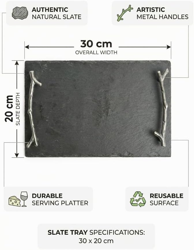 Natural Stone Slate Serving Tray With Arborization Handle (Grey), Serving Platter,Cheese Board,Charcuterie Boards for Cheese, Meats, Appetizers, Dried Fruits- Display Chalkboard 30x20 CM - Image 5