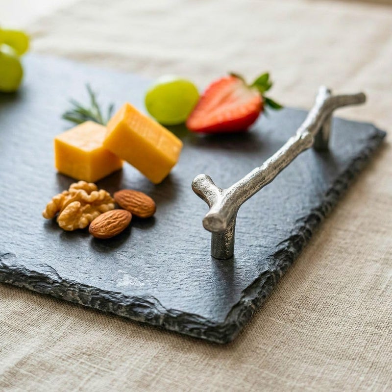 Natural Stone Slate Serving Tray With Arborization Handle (Grey), Serving Platter,Cheese Board,Charcuterie Boards for Cheese, Meats, Appetizers, Dried Fruits- Display Chalkboard 30x20 CM - Image 3