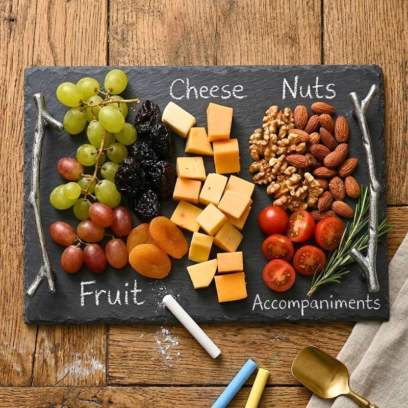 Natural Stone Slate Serving Tray With Arborization Handle (Grey), Serving Platter,Cheese Board,Charcuterie Boards for Cheese, Meats, Appetizers, Dried Fruits- Display Chalkboard 30x20 CM - Image 4
