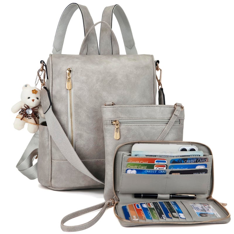 Soperwillton Women Fashion Backpack Purse Anti-Theft Leather Shoulder Bag Travel Multi Pockets Handbag Wallet Set 3pcs - Image 1