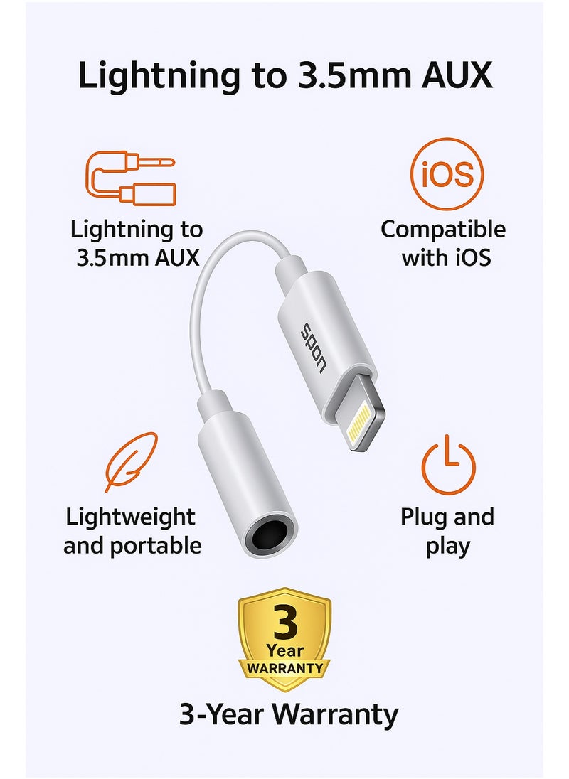 Lightning to 3.5mm AUX Adapter –  iOS Compatible – Enjoy Music with Ease