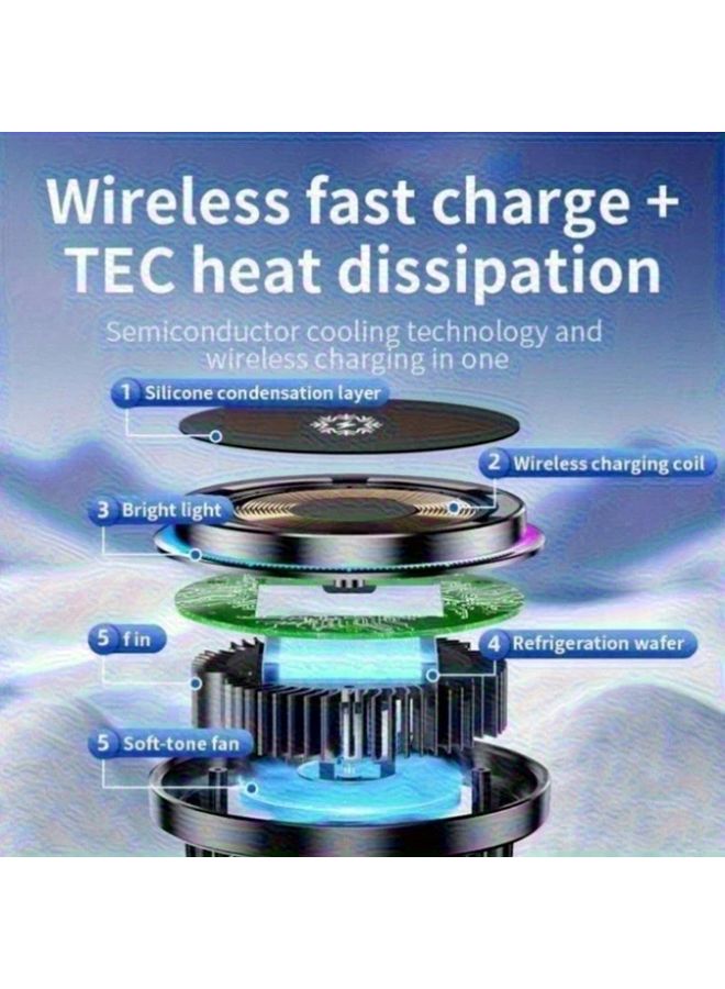 Black Magnetic Car Phone Holder With Ice Cooling Fast Wireless Charging For iPhone - Image 5