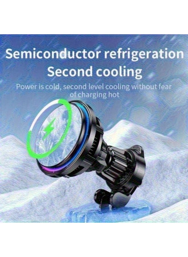 Black Magnetic Car Phone Holder With Ice Cooling Fast Wireless Charging For iPhone - Image 4