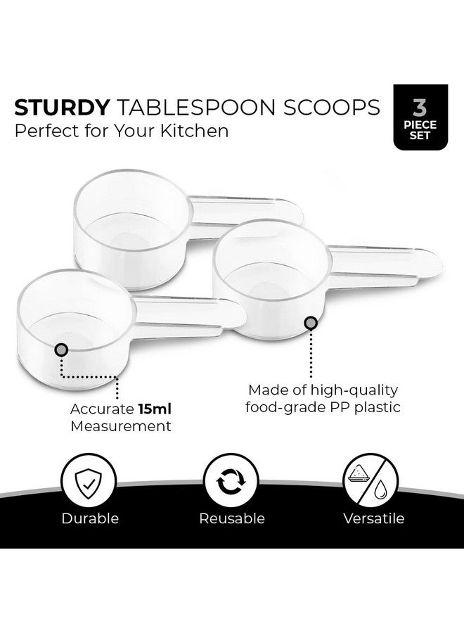 إكزيستنج بيوتي مجموعة ملاعق قياس مكونة من 3 ملاعق كبيرة مع مغرفة قهوة بمقبض قصير - ملعقة كبيرة واحدة (15 مل) مغارف بلاستيكية شفافة للقهوة والشاي السائب والبروتين والتوابل والمساحيق والسلع الجافة الأخرى - Image 1