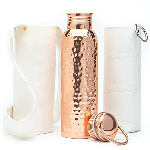 Kitchen Science Authentic Ayurvedic Copper Water Bottle With Handle (34 oz/1000 ml) | Lab-Tested, Leak-Proof | Includes Free Sleeves & Carrying Bag | Ideal for Drinking Water - Image 1