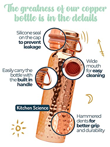 Kitchen Science Authentic Ayurvedic Copper Water Bottle With Handle (34 oz/1000 ml) | Lab-Tested, Leak-Proof | Includes Free Sleeves & Carrying Bag | Ideal for Drinking Water - Image 4