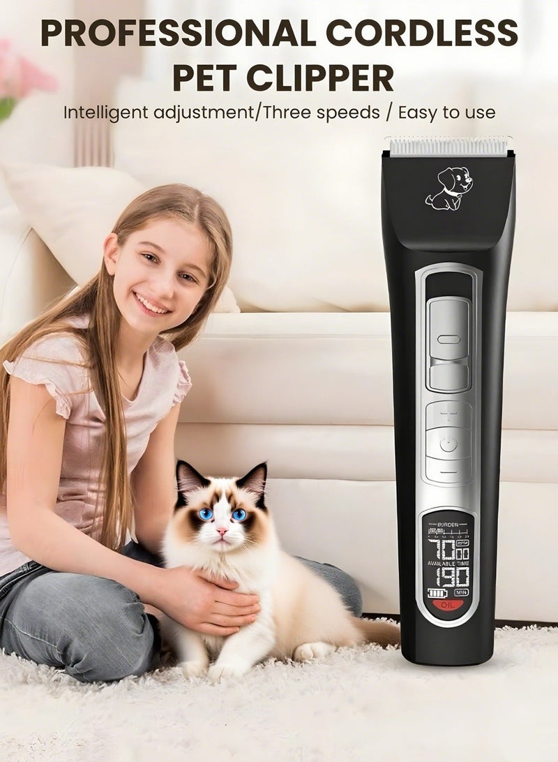 Pet Grooming Kit Low Noise Pet Hair Trimming Tool for Dog & Cat Professional Grooming Trimmer Electric Shaver with Replace Heads LCD Display - Image 2