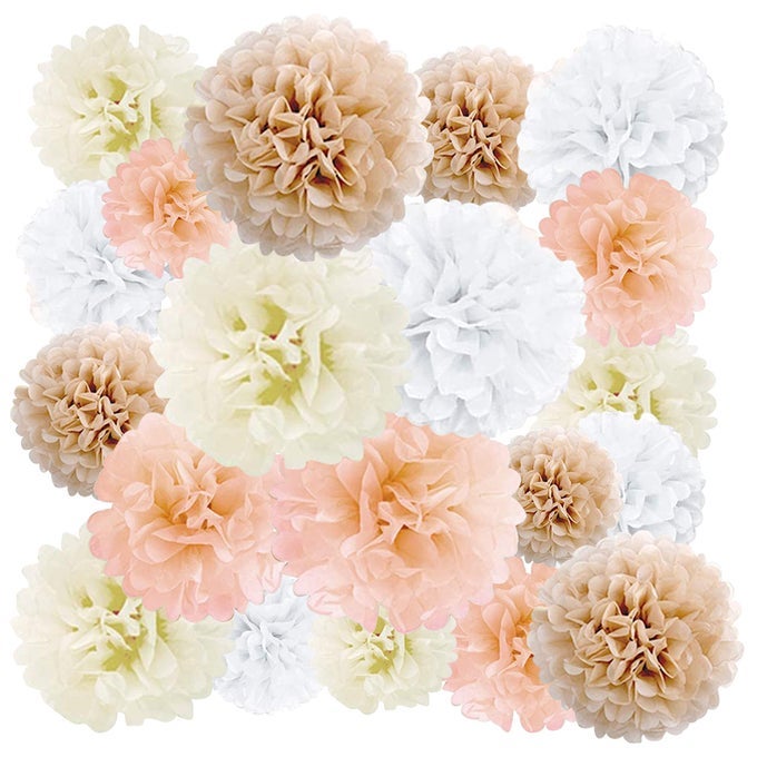 20 PIECES BLUSH PINK DUSTY ROSE MAUVE CREAM TISSUE PAPER POM POMS CEILING AND PARTY DECORATIONS BACKDROP FLOWERS WHITE IVORY PEACH CHAMPAGNE