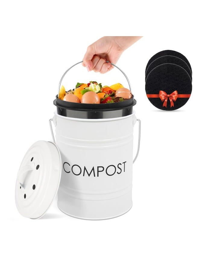 Vipush Compost Bin with Lid Small Countertop Compost Bin includes Inner Liner & 3 Charcoal Filters, White - Image 1