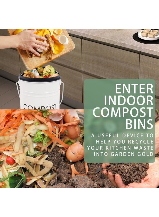 Vipush Compost Bin with Lid Small Countertop Compost Bin includes Inner Liner & 3 Charcoal Filters, White - Image 3