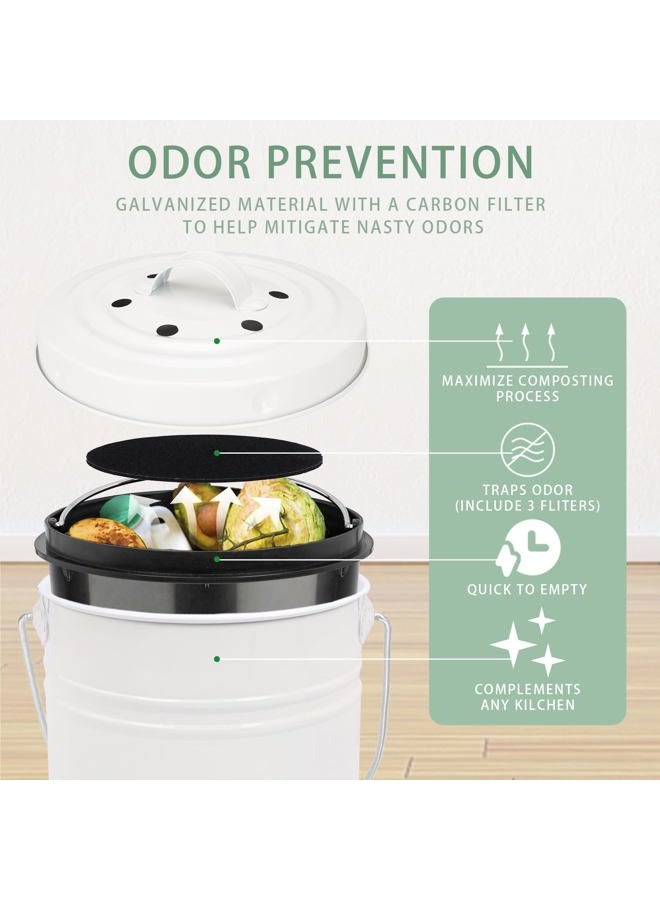 Vipush Compost Bin with Lid Small Countertop Compost Bin includes Inner Liner & 3 Charcoal Filters, White - Image 2