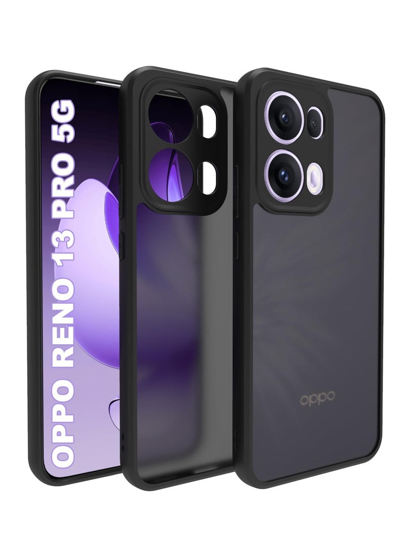 Case Cover Shockproof Hard PC Back Soft TPU Frame Matte Black Slim Protective Cover Compatible with  Oppo Reno 13 Pro ( Black) - Image 1